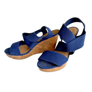 American Eagle Womens Wedge Sandals Navy Elastic Straps Size 7 Stretch Office